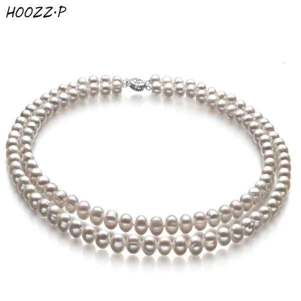 HOOZZ.P Real Pearl Gargantilha Colar Branco Preto Natural Água Doce Cultivada Pérola Colar Duplo para Mulheres Presente Pérola 6-7mm A 240301