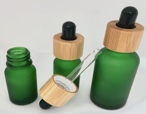 Flacone contagocce in vetro verde ambrato smerigliato 5 ml 10 ml 15 ml 30 ml 50 ml 100 ml con tappo in bambù Bottiglie di olio essenziale in legno da 1 oz5972138