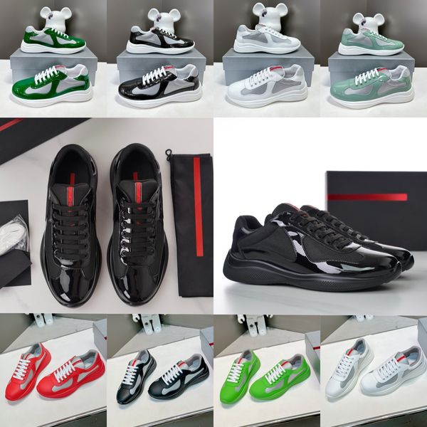 Sapatos de grife tênis sapatos casuais treinadores planos sapatos masculinos sapatos femininos americas cup designer couro luxo couro patente branco preto verde malha sapatos com cadarços