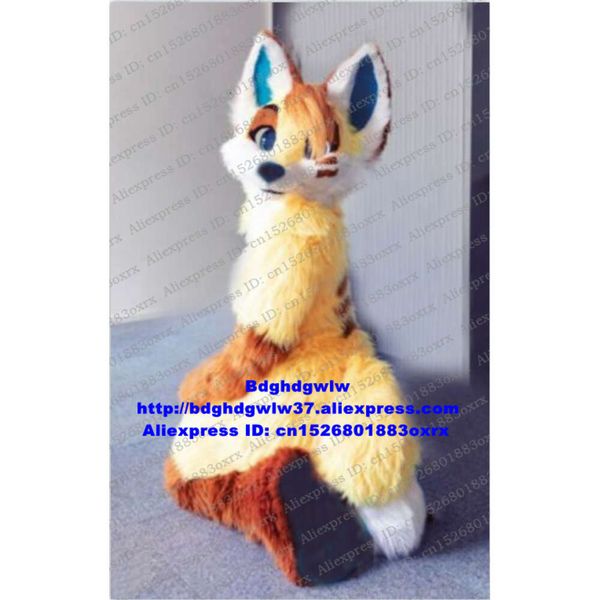 Trajes de mascote colorido longo pele peludo husky cão raposa fursuit mascote traje adulto personagem de desenho animado roupa boutique presente ponto cênico zx3002