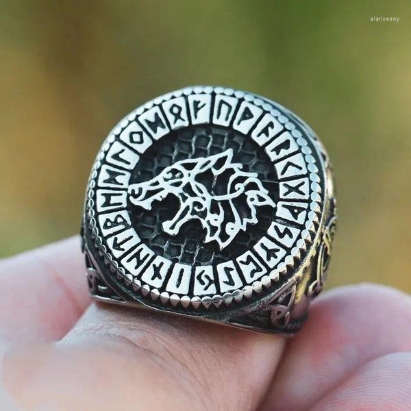 Cluster Anéis Viking Nordway Wolf Head Pagan Slavic Runes Fenrir Dedo para Homens Vintage Retro Prata Cor Punk Moda