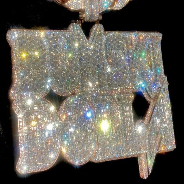 Custom Hip Hop Diamond Penderant 925 VVS Moissanite Letter Men Nome gioiello per passi oro con catene