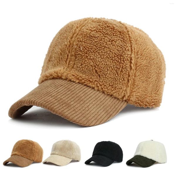 Top Caps Sivil Kuzu Yün Beyzbol Kapağı Erkekler için Kadın Teddy Polar Spor Şapkaları Sıcak Kış 2024 Sevimli