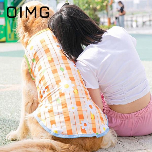 Abbigliamento per cani OIMG Stampa floreale estiva Abbigliamento per cani di taglia grande Labrador Golden Retriever Griglia Maglietta senza maniche grande T-shirt per animali traspirante