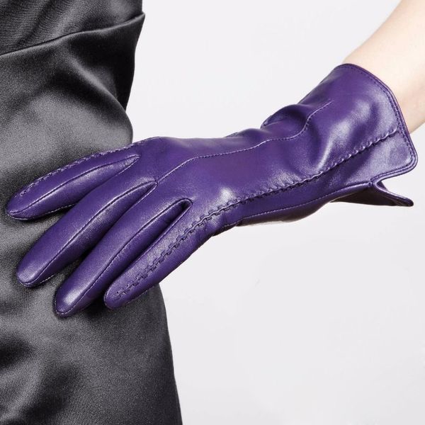 Elegante Frauen Echte Leder Handschuhe Dünne Seide Futter Ziegenleder Fahren Handschuhe Trend Weibliche Handschuh L085NN 201021319t