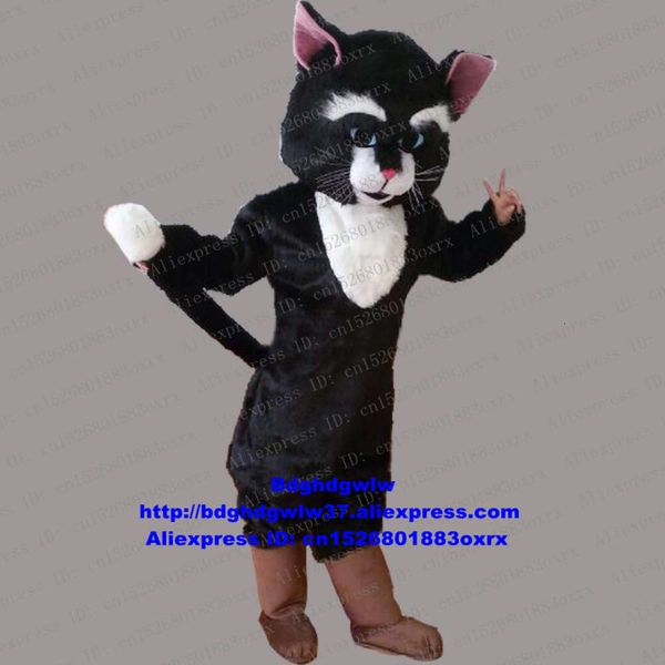 Trajes de mascote preto longo pele selvagem gato selvagem caracal jaguatirica gatinho mascote traje adulto personagem de desenho animado mor eventos publicidade zx40