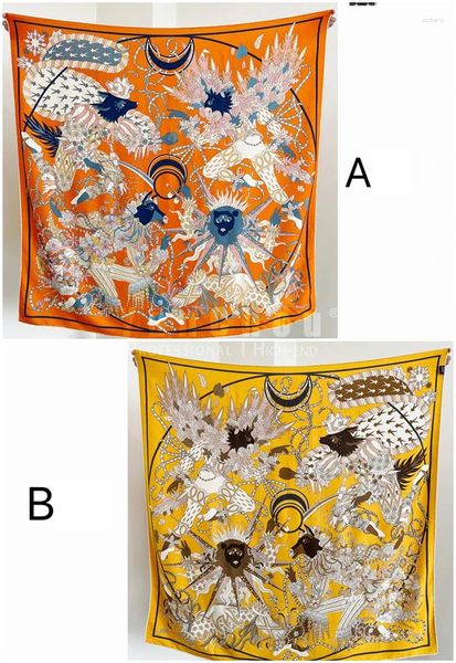 Lenços laranja dupla impressão designer luxo cachecol 140 lã grandes xales poncho bordas roladas à mão roubou acessórios de inverno pashmina