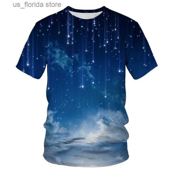 T-shirt da uomo T-shirt da uomo Stampa 3D Cosmic Aurora Pattern Summer Fashion Short Slve Girocollo T Mens Strt Leisure Top traspirante Y240321