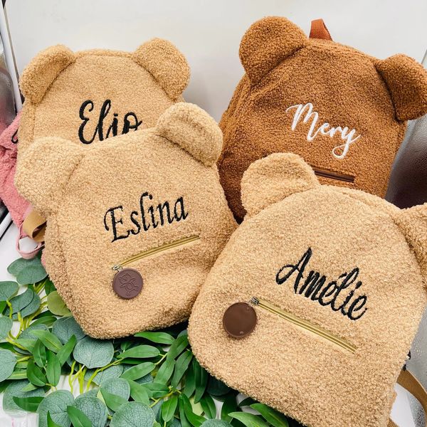 Mochila bordada personalizada para crianças, leve, urso de pelúcia, nome personalizado, presente para meninos, meninas, senhoras 240301