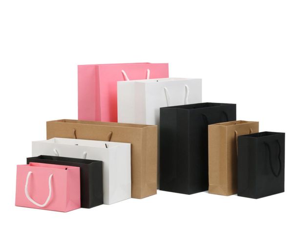 Sacos de papel portátil para presente com alça, preto, marrom, rosa, branco, sacola de compras, embalagem de varejo, 8998123