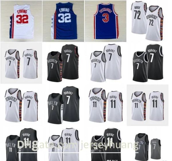 Maglia da basket personalizzata Uomo Donna Gioventù Brooklyn''Nets''72 BIGGIE Julius 32 Erving Drazen 3 Petrovic BED STUY 11 Irving Kevin 7 Durant City Camicia Novità