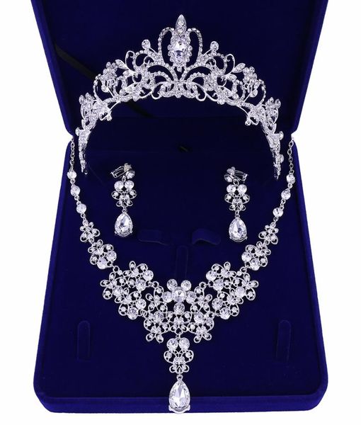 Corvos de casamento de diamante acessórios de casamento acessórios de joias de dama de honra conjunto de acessórios de noiva com colar boxcrown earrin6770750