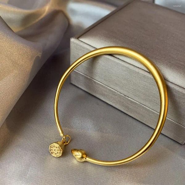 Armreif Vintage Lotus Offenes Armband Schmuck Neochinesischer Stil Luxus Antik Schöne Goldene Frauen
