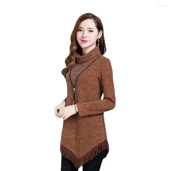 Suéteres masculinos 2024 primavera e outono pulôver malha feminina gola alta coreano manga longa borlas estilo médio slim