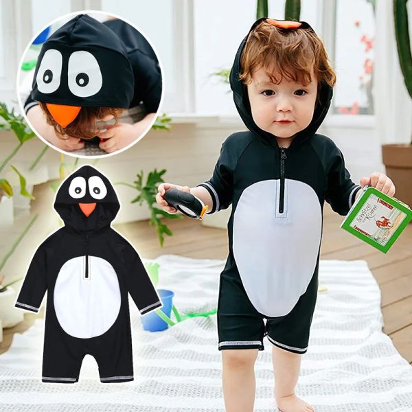 Roupa de banho do bebê menino maiô onepiece zip roupa de banho crianças manga longa maiô de secagem rápida para 17 anos