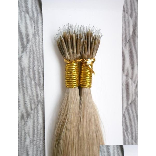 Estensioni dei capelli con micro anello ad anello 100 pezzi Vergine brasiliana 100G Remy Micro perline Estensioni dei capelli in collegamenti ad anello nano Diritto umano 9 Dhhxf