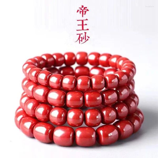 Filo 10pc Alto Contenuto Imperatore Arenaria Minerale Grezzo Cinabro Vecchio Stile Perline Bracciale a Barile Cerchio Singolo Perline di Buddha Grezzo