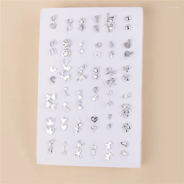 Ohrstecker, 36 Paare, zufällig gemischt, silberfarben, für Damen, Schleife, Krone, Herz, kleine Kunststoff-Sets für Mädchen, Schmuck, Geschenke