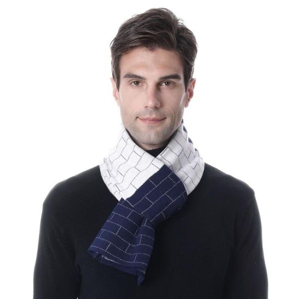 Lenços xadrez de malha homens cachecol cashmere lã quente xale longo branco azul escuro preto cor cinza presente2404