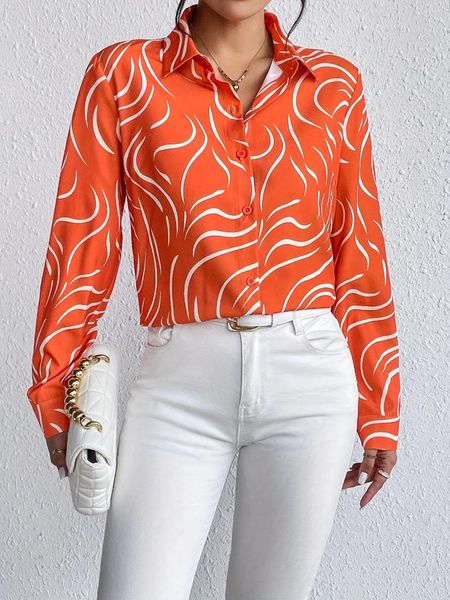 Camicette da donna camicie da moda camicia stampa arancione 2024 primavera estate di grandi dimensioni camicetta di abbigliamento femmina