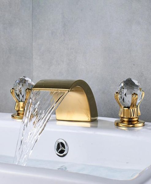 Maniglia in cristallo Rubinetto per bagno a cascata dorata Rubinetto per lavabo diffuso per vasca da bagno Rubinetto per lavabo cromato9399346