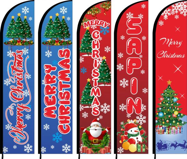 Accessori Bandiera di piume Spiaggia Swoop Coltello a lama Banner Felice anno nuovo Vacanze Buon Natale Festival Celebrazione Albero Regalo Vendita