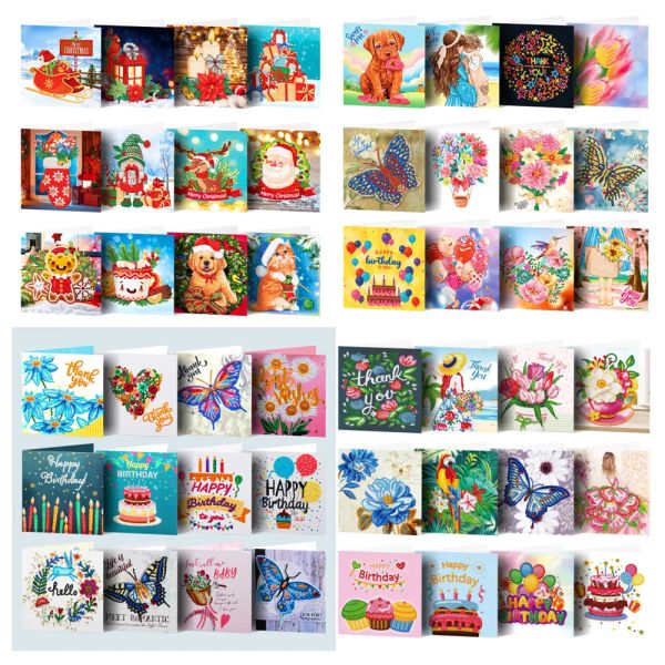 Stitch 8 ~ 12pcs conjunto cartão de pintura diamante bênção feliz aniversário desejos cartões diamante mosaico bordado natal com envelope cartão postal