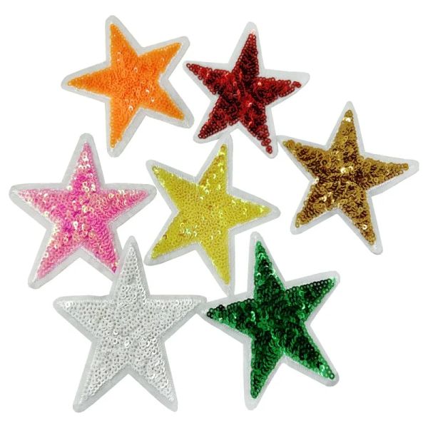 accessori 20PCS/14PCS vestiti regalo a forma di stella logo personalizzato lucido paillettes ricamo personalizzato patch adesivo con paillettes P0136