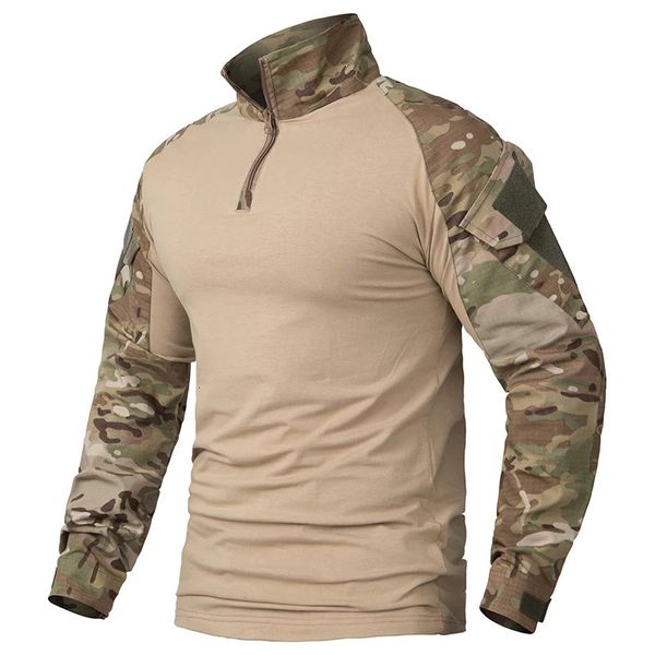 Camicia tattica mimetica da uomo Manica lunga Soldati Esercito Combattimento T Cotone Camo Uniforme militare Camicie softair 240314