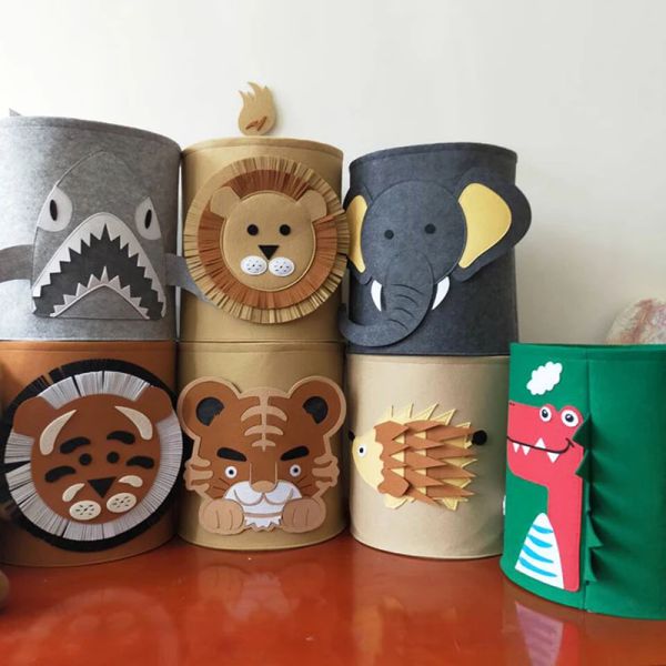 Cestas LuanQI Animal Dos Desenhos Animados Feltro Leão Elefante Tigre Balde De Armazenamento Crianças Brinquedo Sujo Roupas Armazenamento Organizador Decoração Recipiente Ferramenta