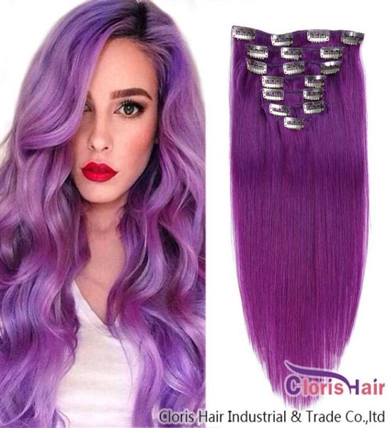 100 extensões de cabelo humano real clipe ins lila máquina reta feita cru indiano remy grosso 70g 100g 120g clipes roxos em tecer 1655224