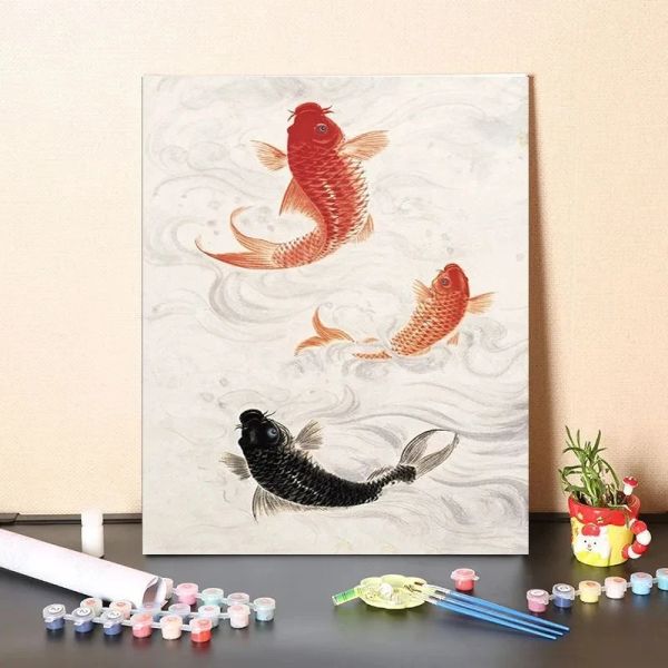 Numero Pittura a olio digitale riempimento Cinese di buon auspicio Ruyiyi Goldfish Carp Portico decorazione colore pittura acrilica a colori ad olio