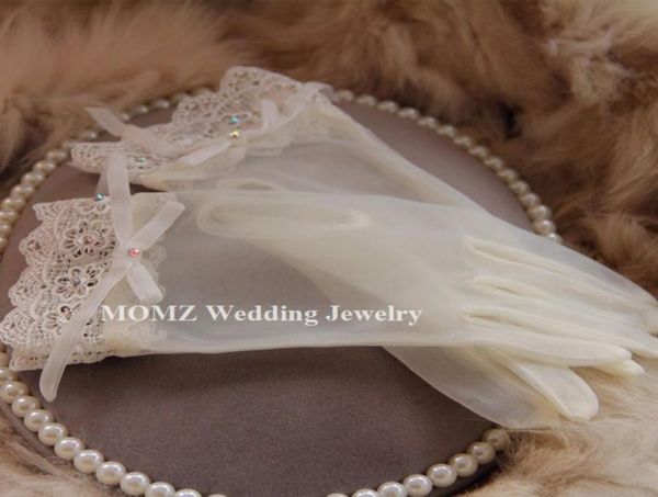 Vintage marfim comprimento da cintura luvas de noiva dedos completos puro luvas de casamento bowknot miçangas rendas luvas de noiva strass nupcial ha7428878