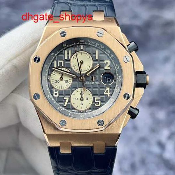 AP Swiss Watch, beliebte Uhr Royal Oak Offshore-Serie 26470OR, graues Ruthenium-Zifferblatt, Datums-Timer, 42 mm, 18-karätiges Roségold-Material, vollständige Garantiekarte