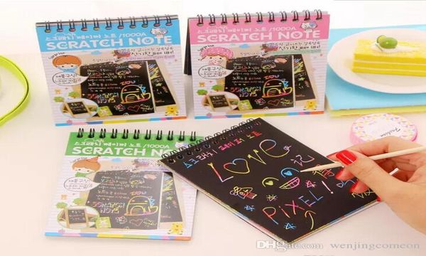 Fai da te Scratch Art Paper Notebook Note Drawing Stick Sketchbook Kids Party Gift Immaginazione creativa Sviluppo Giocattolo Mix colori4953167