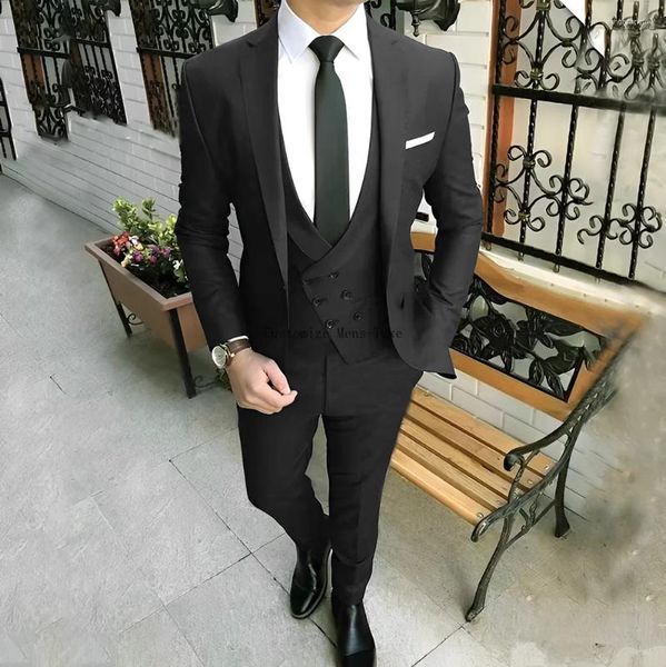 Ternos masculinos cinza escuro terno 3 peças casamento noivo smoking formal vestido de festa elegante XS-5XL personalizado