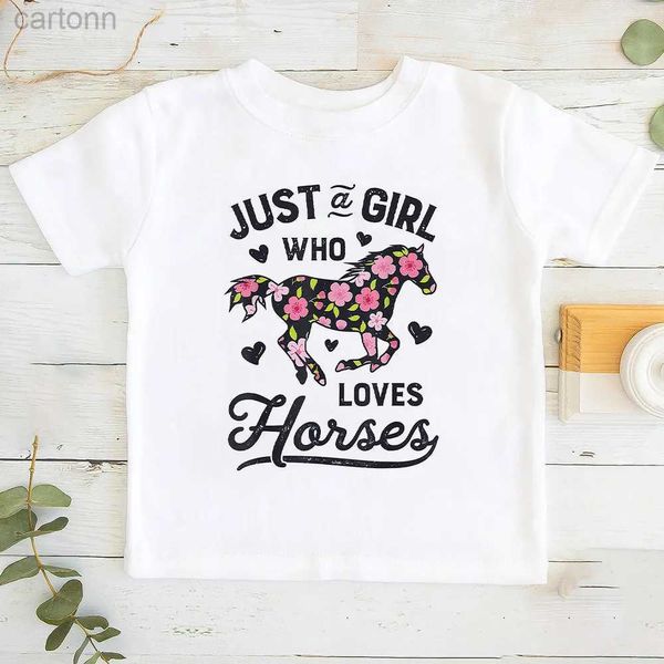 Camisetas apenas uma garota que adora cavalos imprimir crianças tshirt infantler camisa de manga curta meninas roupas fofas crianças criança presente infantil tee ldd240314