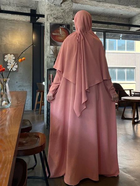 Ethnische Kleidung Ramadan 2-teiliges Set Langes Khimar-Kleid Muslimische Ensembles Muslimische Abaya Frauen Gebetskleidungsstück Saudi Eid Niqab Jilbab