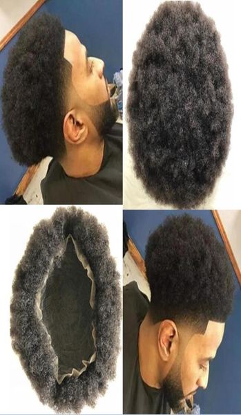 Promi-Toupet, schwarze Farbe, brasilianisches reines Echthaar, Ersatz-Herrenhaarteile, Afro-Curl-Vollspitze-Toupet für schwarze Männer3814558