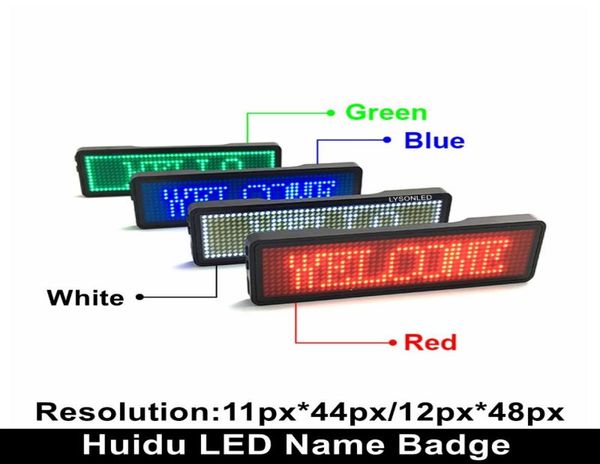 Rosso Blu Verde Bianco Badge con nome a LED ricaricabile 44x11 punti Etichetta con messaggio a scorrimento a colore singolo9404696