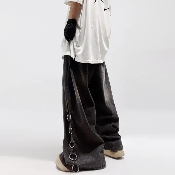 Мужские джинсы в стиле хип-хоп, американские винтажные мешковатые уличные прямые брюки-карго с широкими штанинами и множеством карманов, черные тянущиеся мужские уличные одежды