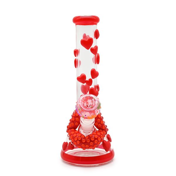 1 unidade, 10 pol., conjunto de cigarros com padrão de amor de desenho animado desenhado à mão, tubo de água de vidro rosa de borosilicato, bongo de vidro, tigela de neve com brilho no escuro, decoração de casa, acessórios para fumar