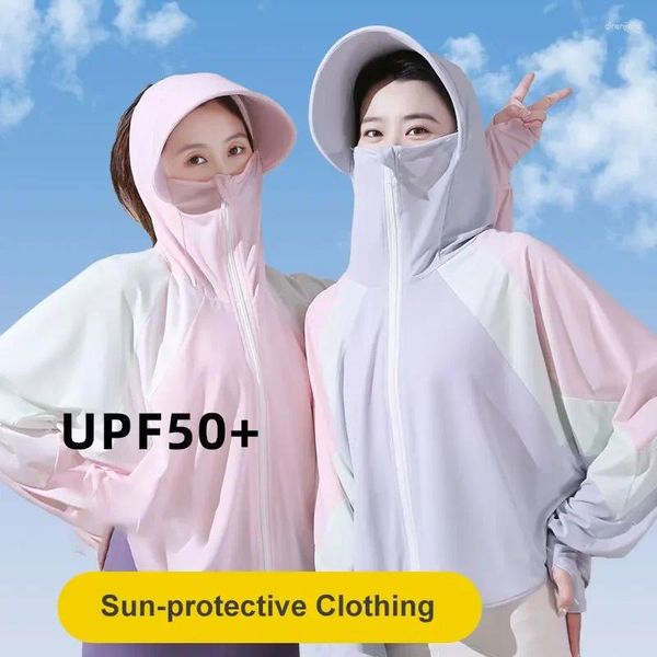 Jagdjacken Damen Sonnenschutzkleidung Outdoor-Sport Coole Sonnenschutzmäntel mit Hut Anti-UV-Jacke mit großer Krempe für Camping