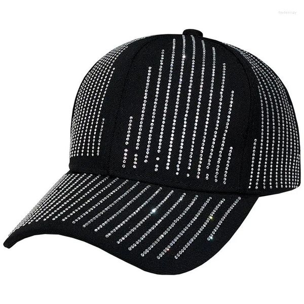 Berretto da baseball da donna Berretto da baseball per industria pesante con strass Nero lucido Cappello Snapback Casquette Femme Visiera