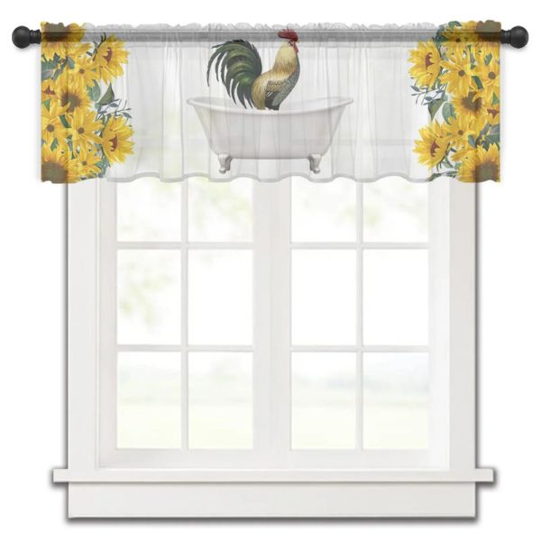 Cortinas de fazenda animal girassol galo banheira cozinha tule pura cortina curta quarto sala estar decoração casa voile
