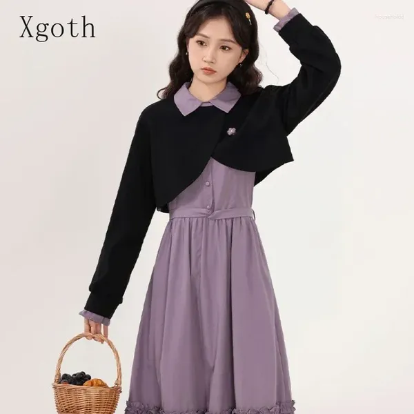 Arbeitskleider Frühling Herbst Kleid Set Damen Schwarz Kurzmantel Koreanisch 2024 Lila Mode Lose Hosenträger Weste Anzug Freshing Chic