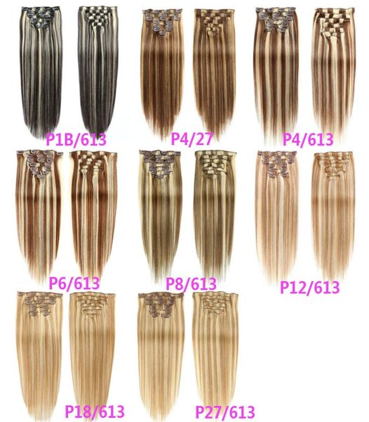 Highlight 613 Blonde Clip-In-Extensions aus echtem Menschenhaar, dickes Ende, 70 g, 100 g, Set, glatt, brasilianisches Remy-Haar, farbige Webart, Clip-Ins P5413577