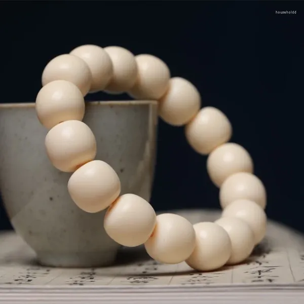 Filo di noce d'avorio in stile antico con perline da 14 mm e 15 mm, bracciale a cerchio singolo con perline tonde da uomo e da donna