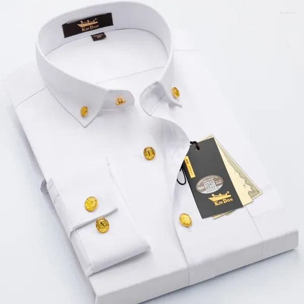 Camisas de vestido masculinas 2024 primavera/outono luxo botão de bronze manga longa negócios casual camisa engomar resistente trabalho de escritório como presente