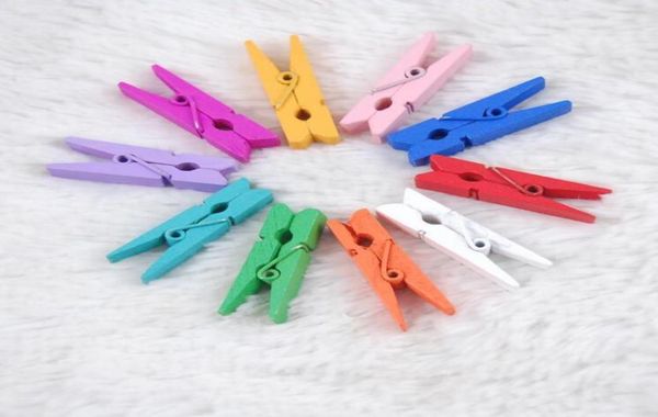 Mini clipes de mola prendedores de roupa, lindo design 35mm, estacas coloridas de madeira para pendurar roupas, cartões de mensagem po de papel c8098689044
